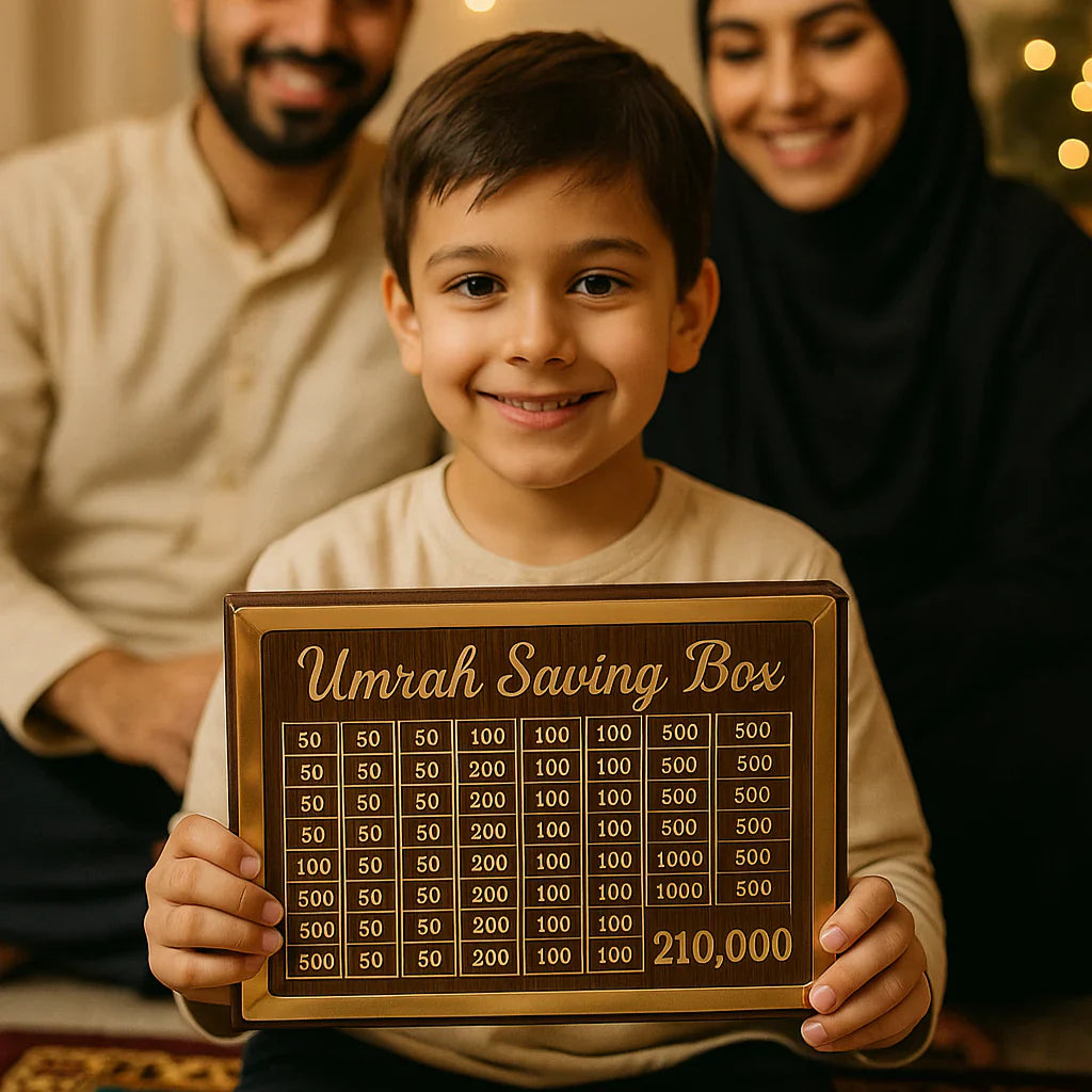Umrah Saving Box - Wooden Cash Money Saving Box,Piggy Bank for Kids & Adults,10000 Savings Challenge Box