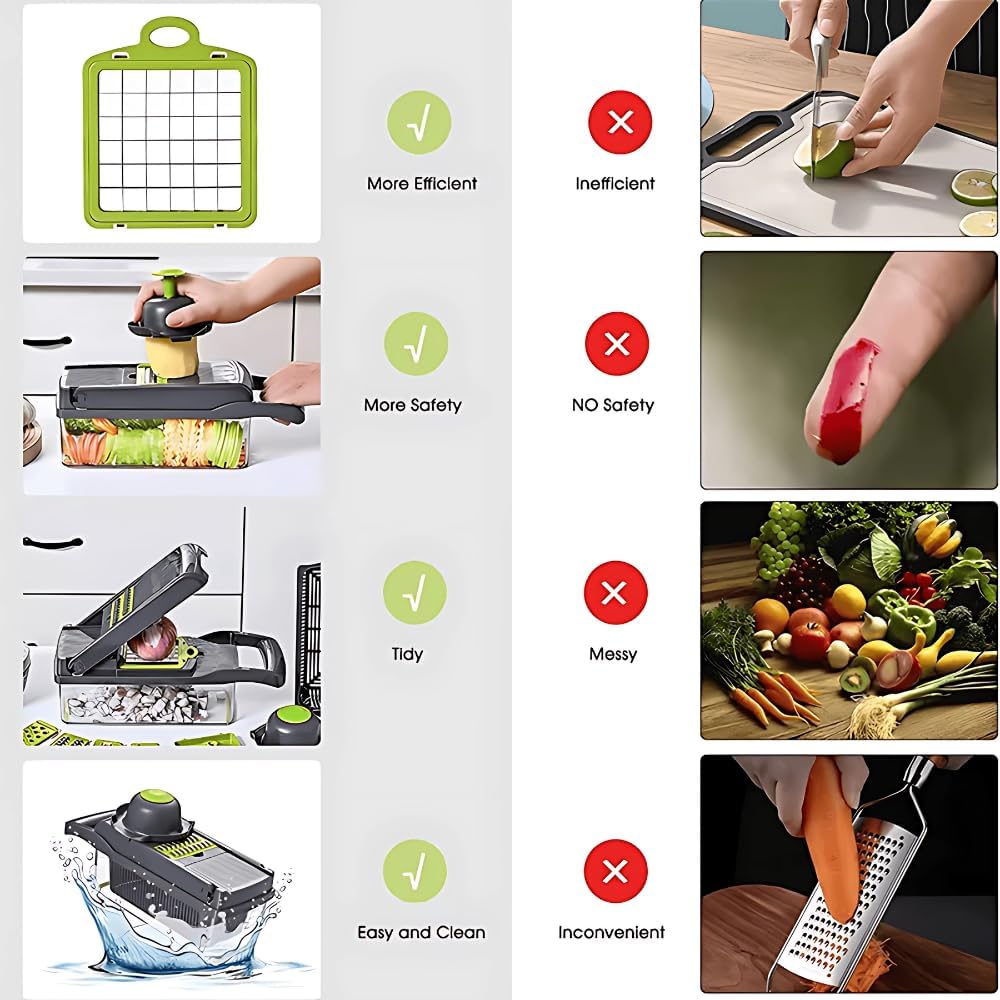 16 in 1 Vegetable Cutter & Chopper Slicer with 8 Blade – Multi-Functional Food Dicer, Fruit Dicer, Vegetable Cutter and Chopper, Peeler & Storage Container