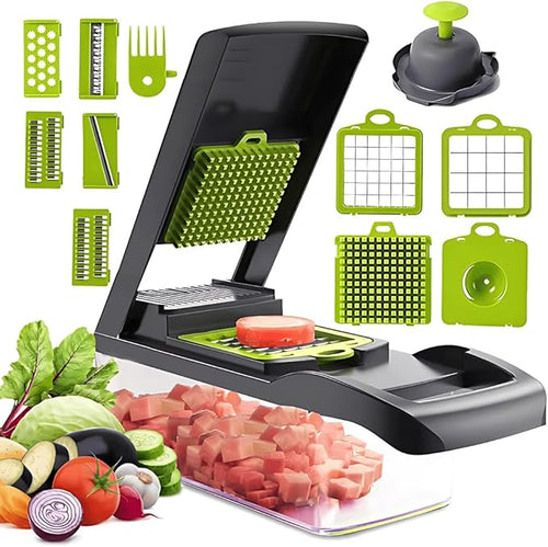 16 in 1 Vegetable Cutter & Chopper Slicer with 8 Blade – Multi-Functional Food Dicer, Fruit Dicer, Vegetable Cutter and Chopper, Peeler & Storage Container