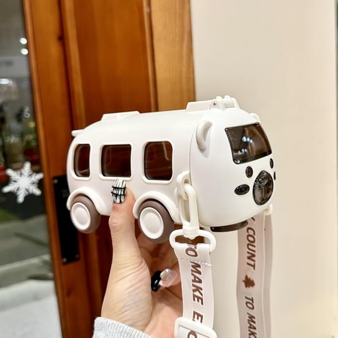 Bus Water Bottle With Straw And Strap for Boy And Girl