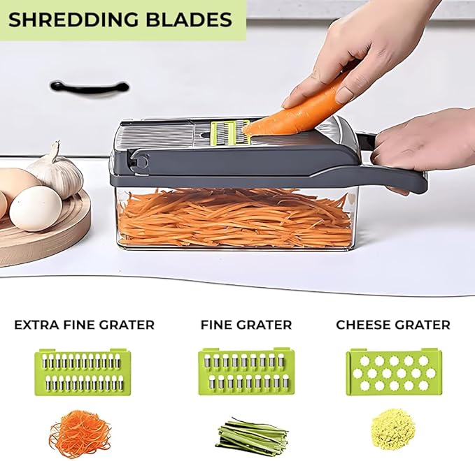 16 in 1 Vegetable Cutter & Chopper Slicer with 8 Blade – Multi-Functional Food Dicer, Fruit Dicer, Vegetable Cutter and Chopper, Peeler & Storage Container
