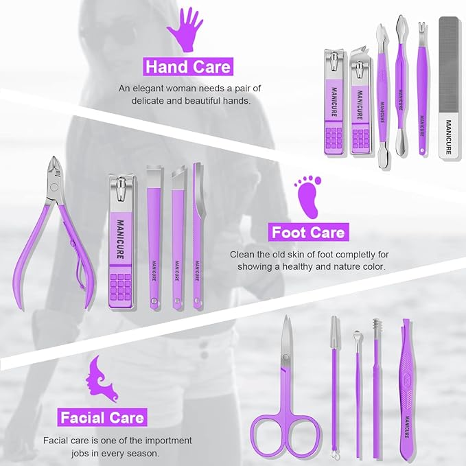 Manicure Set Professional Nail Clippers Pedicure Kit - 16 pcs Grooming Kit for Men Women