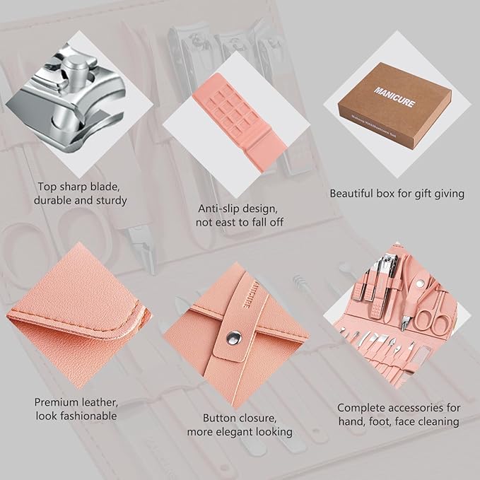 Manicure Set Professional Nail Clippers Pedicure Kit - 16 pcs Grooming Kit for Men Women