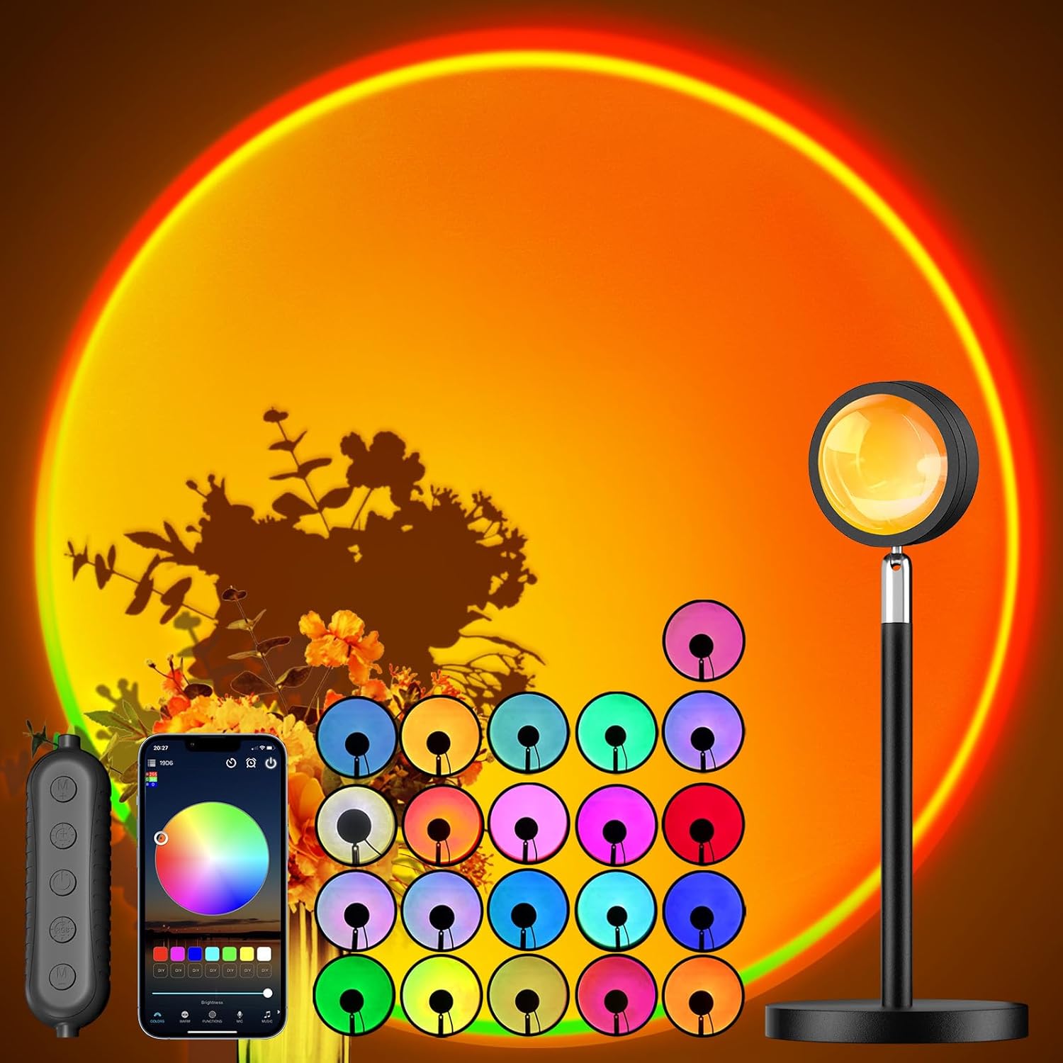Remote Controlled Multicolor Sunset Lamp with Button Control for Bedroom