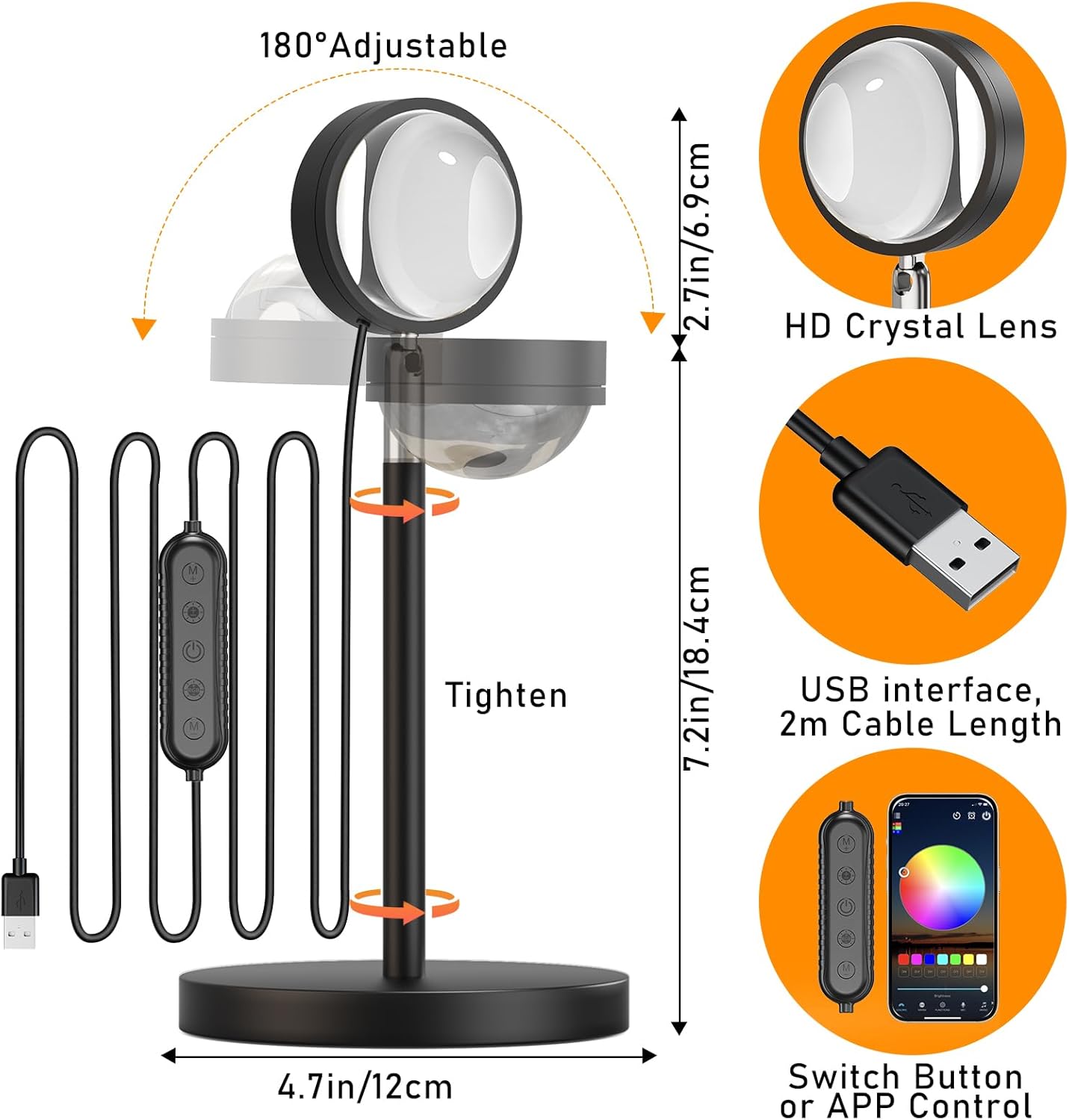 Remote Controlled Multicolor Sunset Lamp with Button Control for Bedroom