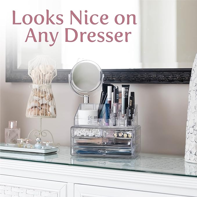 Transparent and Elegant Makeup Organizer with Mirror for Makeup and Accessories