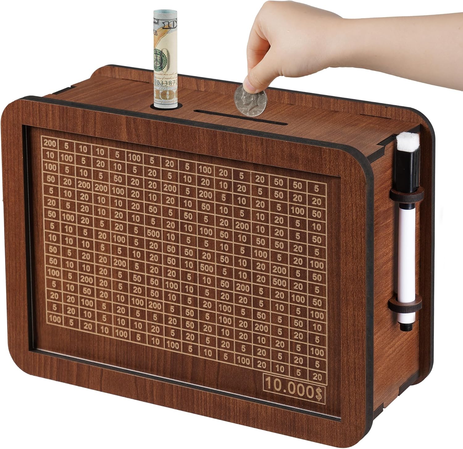 Umrah Saving Box - Wooden Cash Money Saving Box,Piggy Bank for Kids & Adults,10000 Savings Challenge Box
