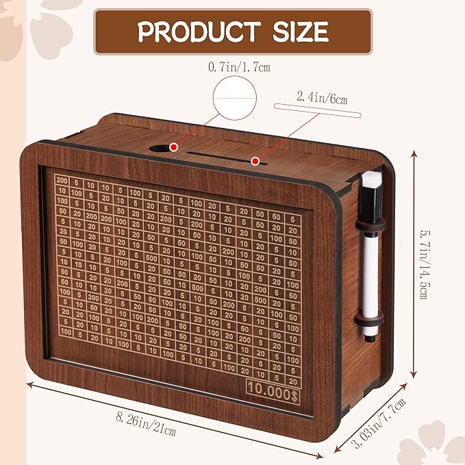 Umrah Saving Box - Wooden Cash Money Saving Box,Piggy Bank for Kids & Adults,10000 Savings Challenge Box