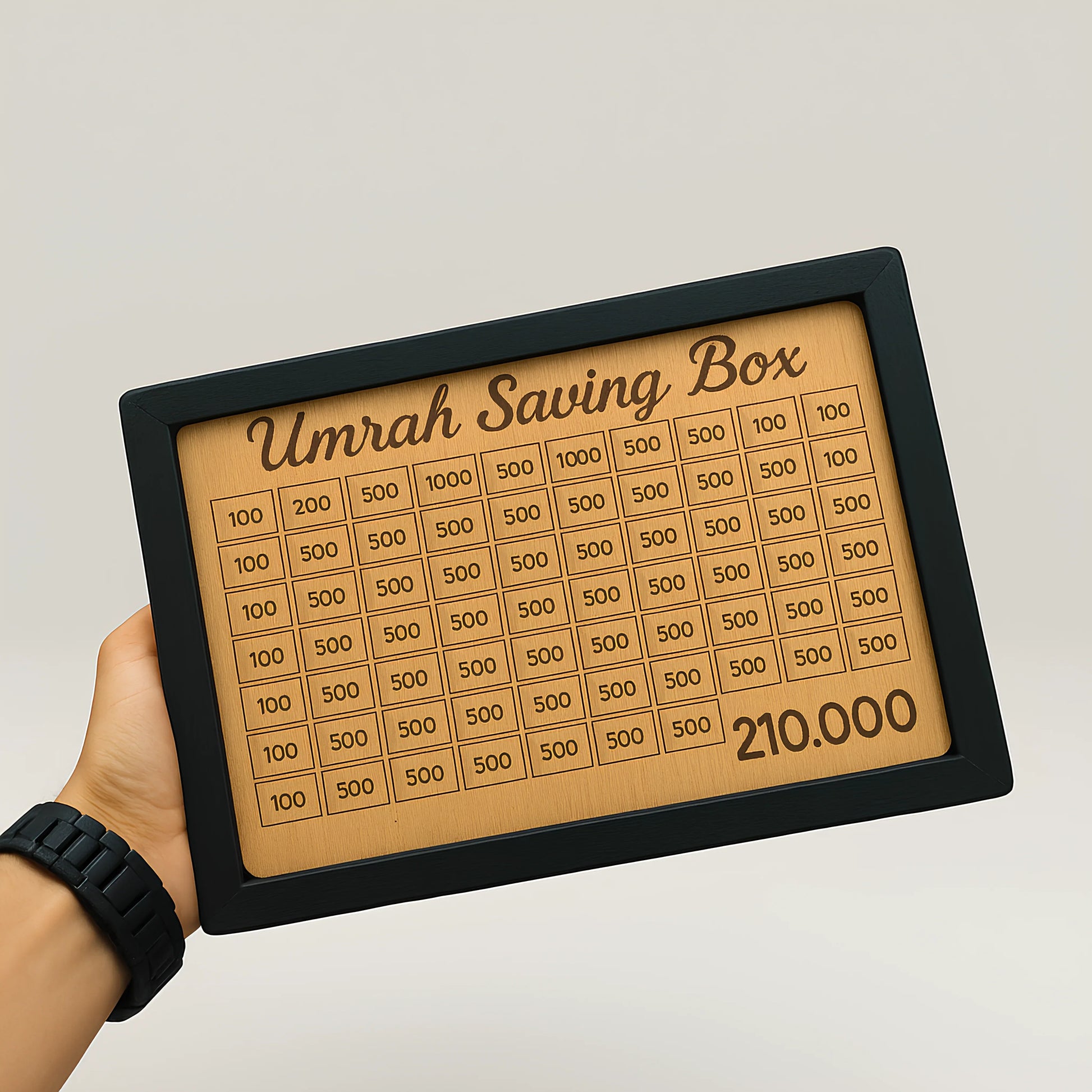 Umrah Saving Box - Wooden Cash Money Saving Box,Piggy Bank for Kids & Adults,10000 Savings Challenge Box