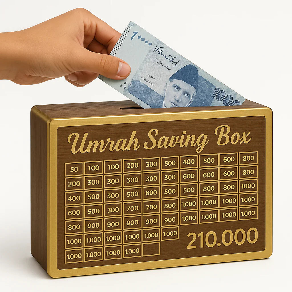 Umrah Saving Box - Wooden Cash Money Saving Box,Piggy Bank for Kids & Adults,10000 Savings Challenge Box