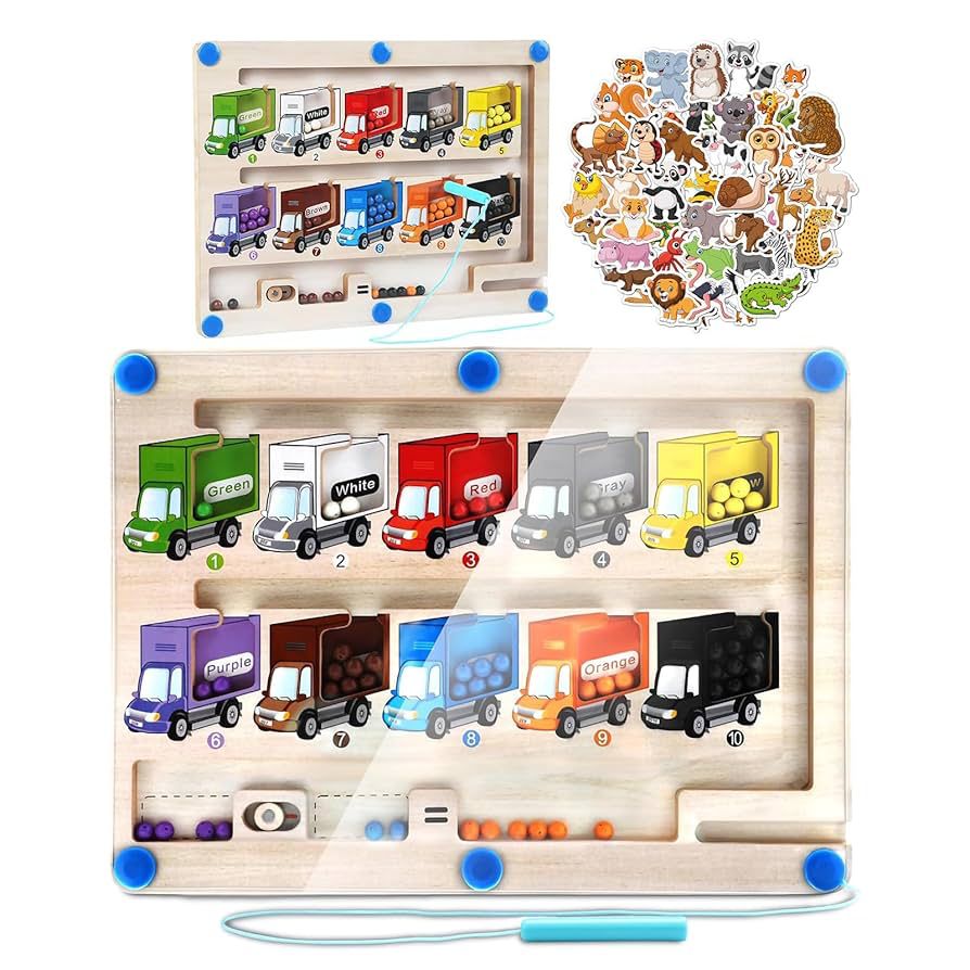 Magnetic Color and Number Maze - Educational Fine Motor Skills Toys for Boys Girls 3 to 5 Years Old - Counting Toddler Puzzle Board