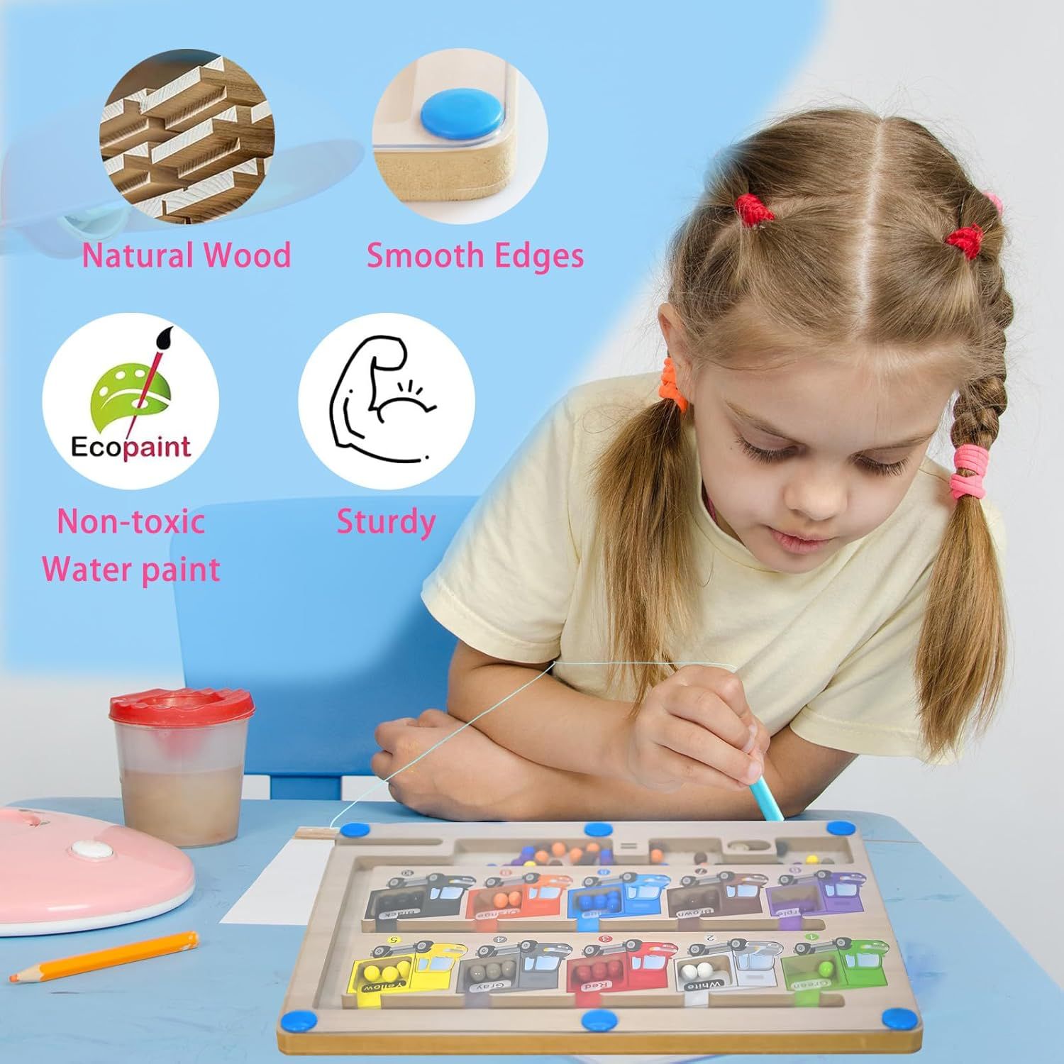 Magnetic Color and Number Maze - Educational Fine Motor Skills Toys for Boys Girls 3 to 5 Years Old - Counting Toddler Puzzle Board