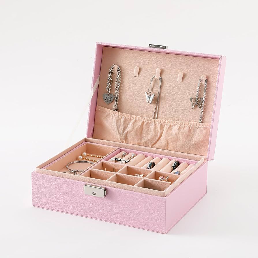 Earring Organizer - Double-layer Jewelry Box/Case/Holder for Earrings, Rings, Necklaces - Soft Pink
