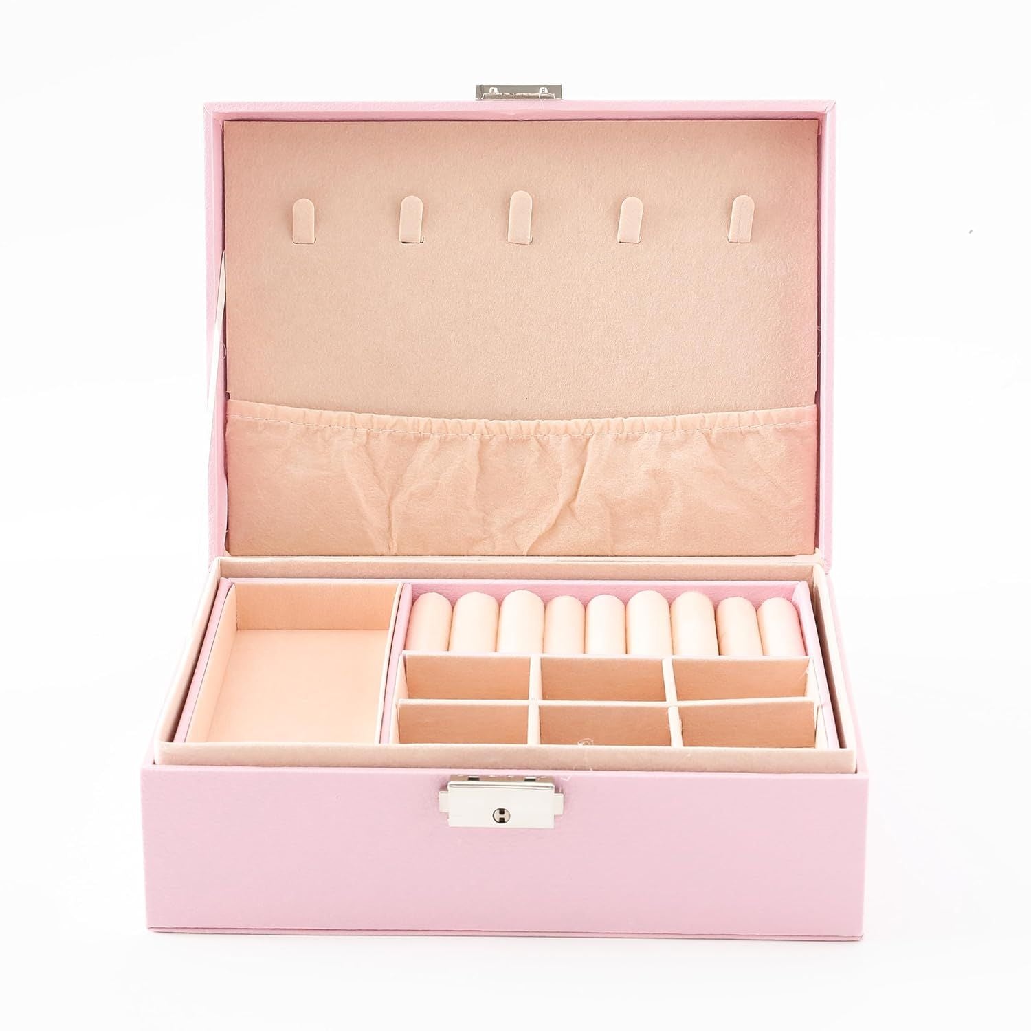 Earring Organizer - Double-layer Jewelry Box/Case/Holder for Earrings, Rings, Necklaces - Soft Pink