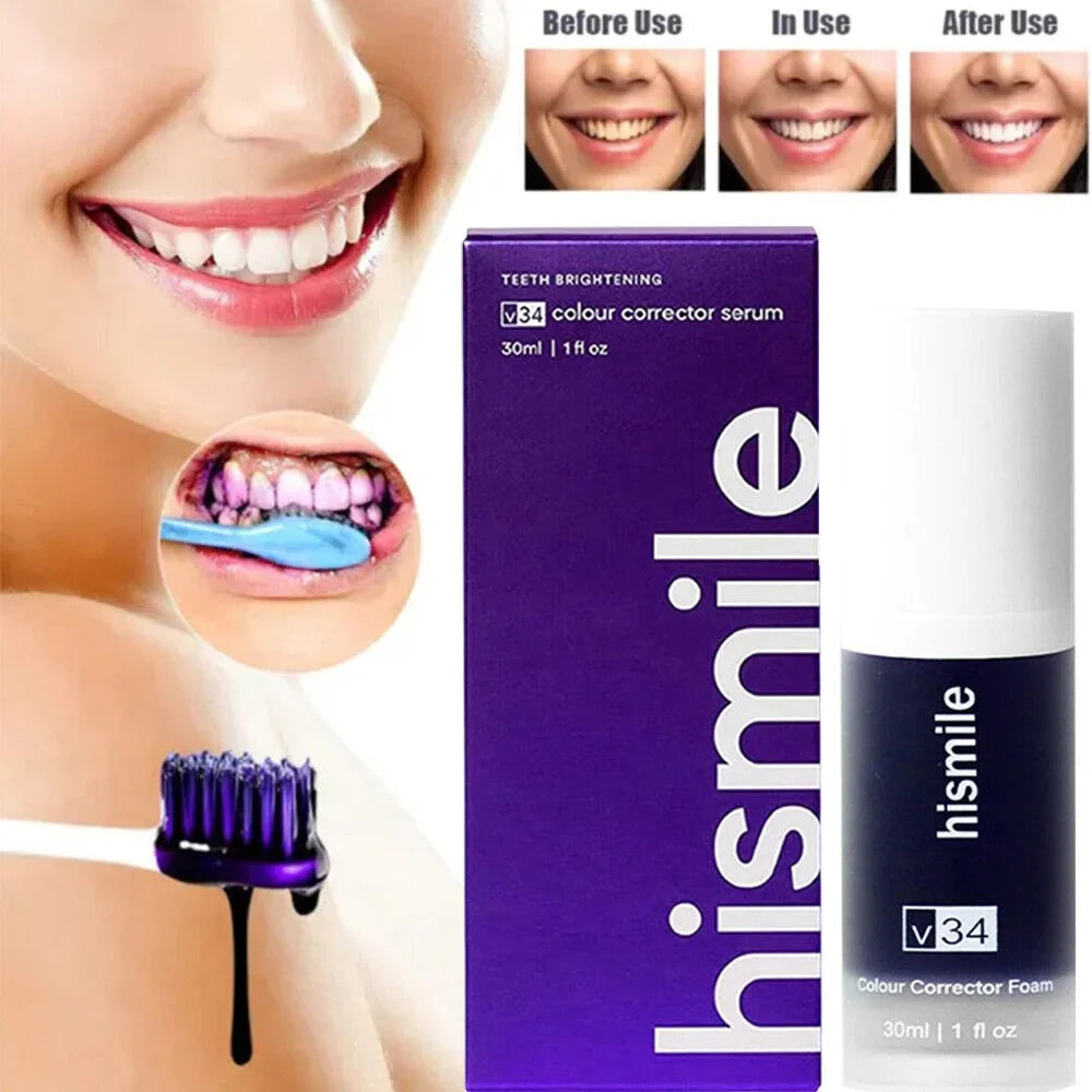 Hismile v34 Colour Corrector - Tooth Stain Concealer - Teeth Whitening Booster, Purple Toothpaste
